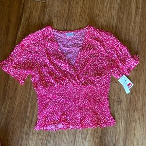 Abound Floral Short Sleeve Smocked Top